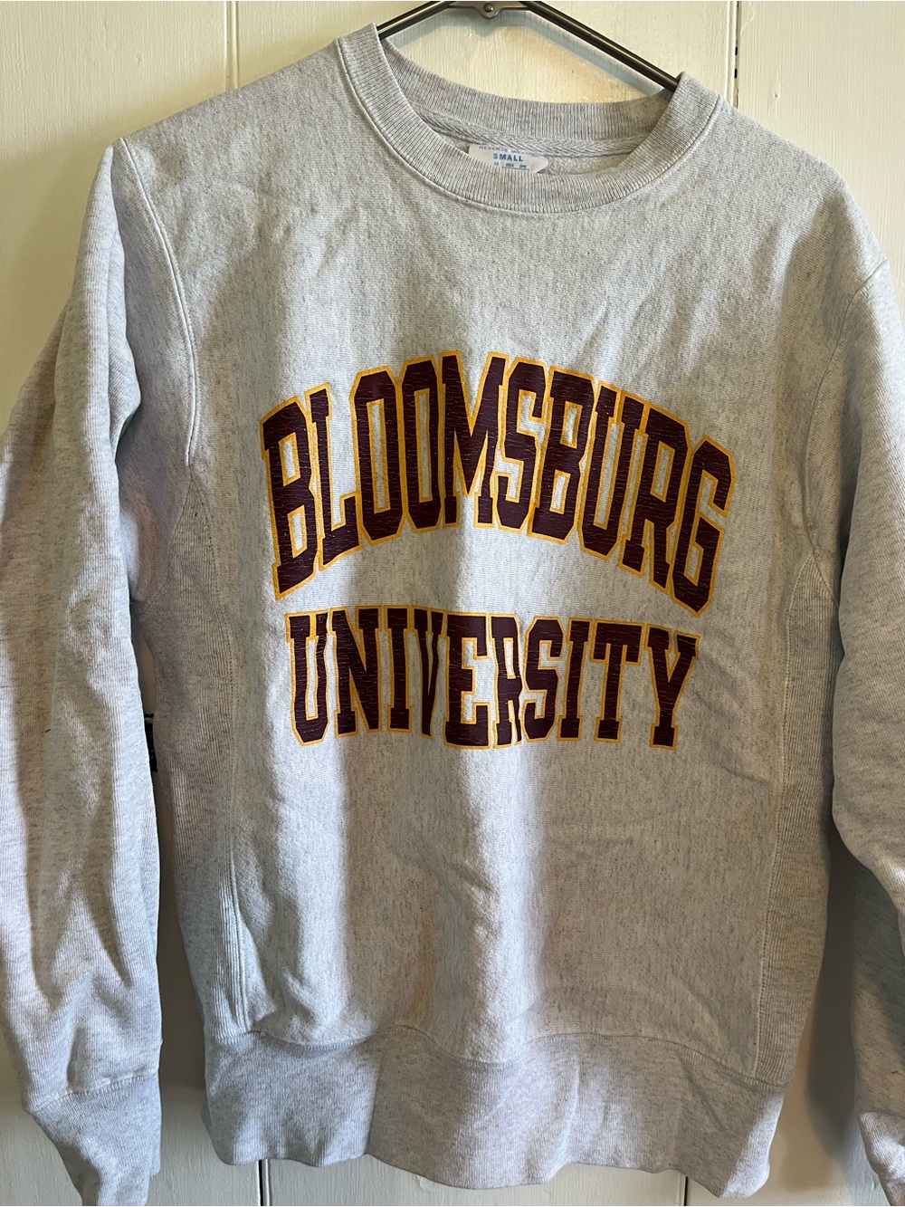 Bloomsburg University Grey Crewneck Sweatshirt with Maroon & Gold Lettering